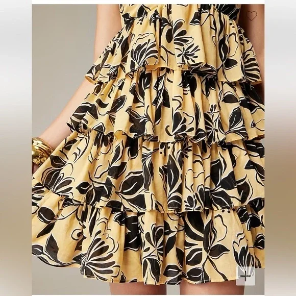J crew yellow Ruffle-tier mini dress in floral cotton voile - Picture 2 of 6